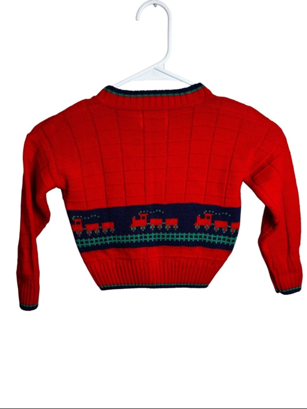 Vtg Kitestrings Toddler 2T Red Train Knit Cardigan Sweater Holiday Made In USA - Picture 4 of 4